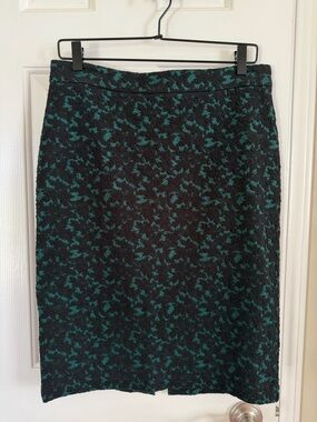 Michael Kors Emerald Black Jacquard Floral Contemporary Pencil Skirt Size Medium